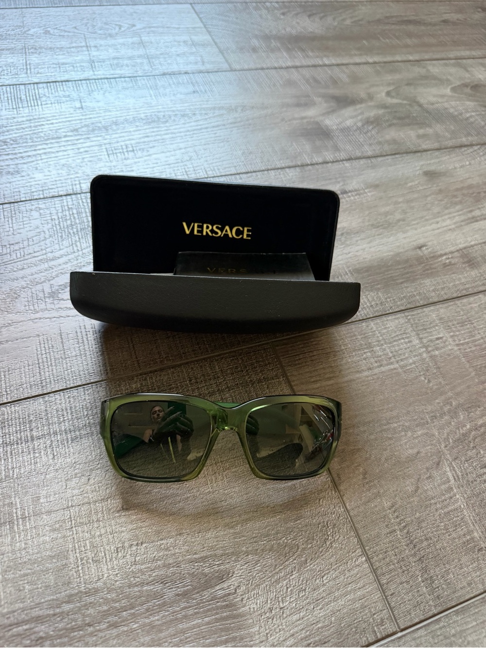 Versace Green Square Sunglasses with Dark Green Lenses